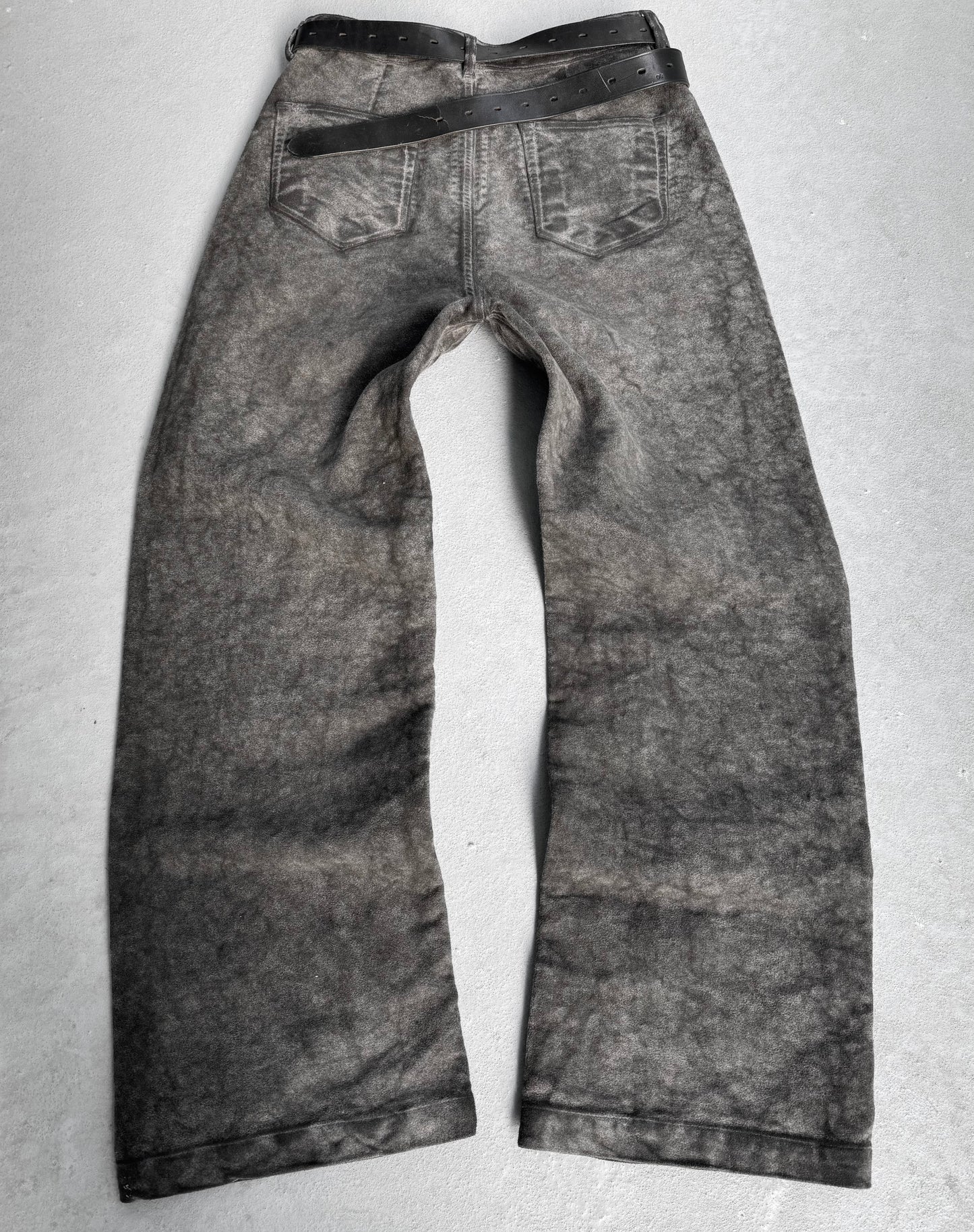 Rick Owens AW24 “PORTERVILLE” Dust Waxed Moleskin ‘Geth Cut’ Wide Leg Denim