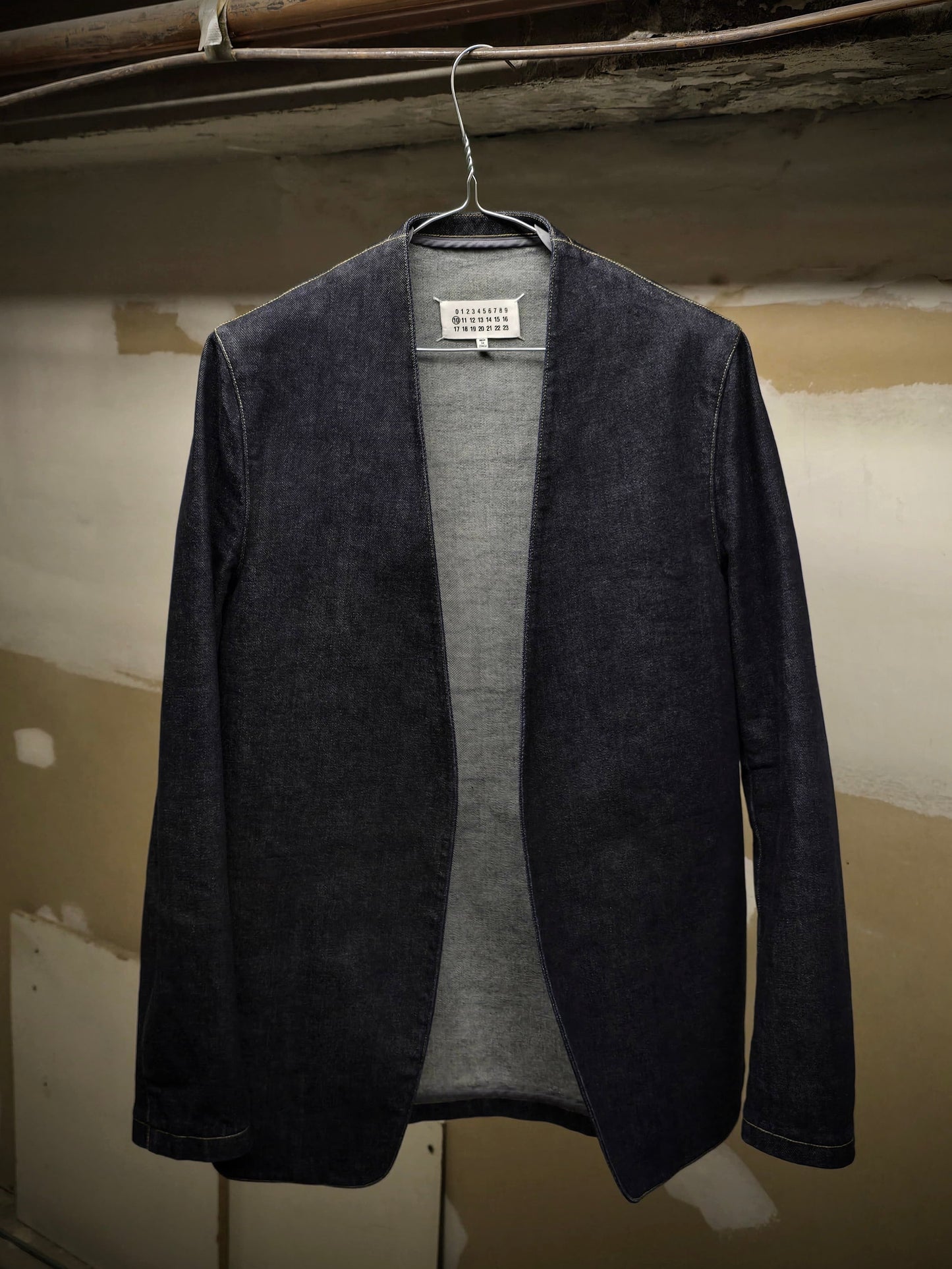 Maison Martin Margiela AW19 Minimal Open-Front Raw Indigo Denim Jacket
