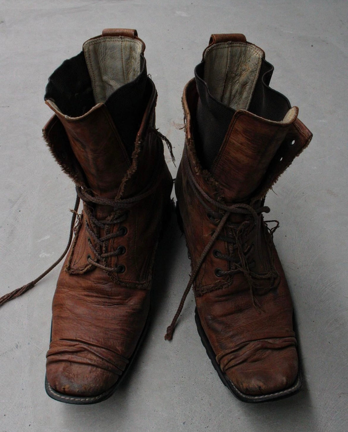 Hiromu Katahara ROEN Early 00s Distressed Leather Hybrid Lace-Up Pirate Boots