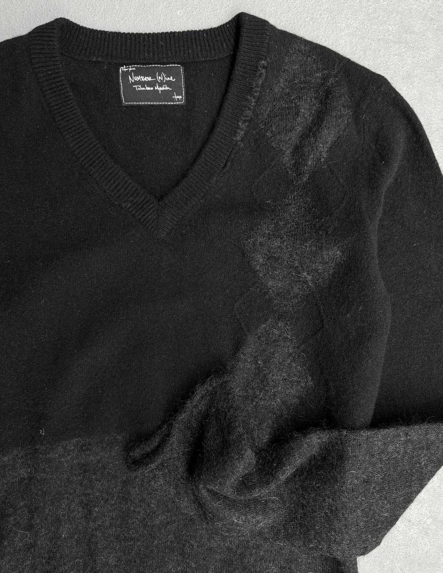 Number (N)ine AW06 “NOIR” Distressed Wool Argyle Knit Sweater
