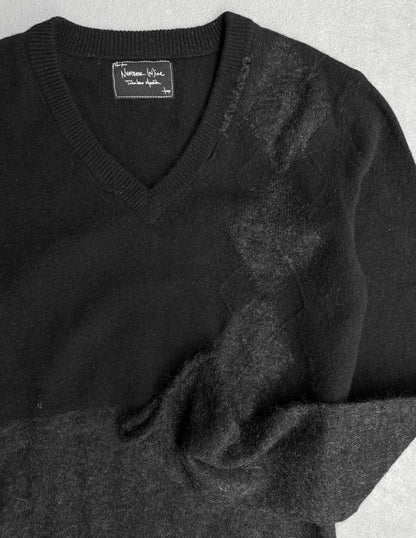 Number (N)ine AW06 “NOIR” Distressed Wool Argyle Knit Sweater