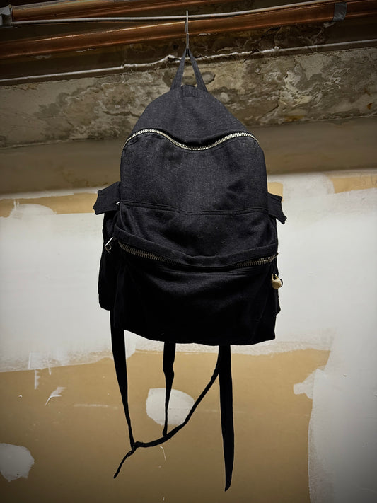 Ann Demeulemeester 2010s Skull Charm Wool Ramie Backpack