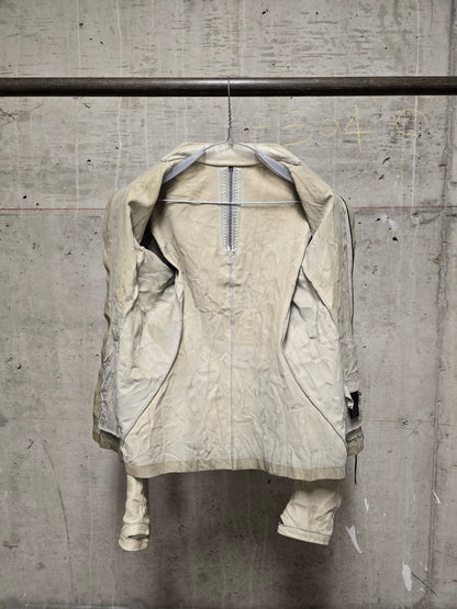 Isaac Sellam: “Experience” Pale Yellow Overlock High Neck Metal Spine Lambskin Leather Jacket