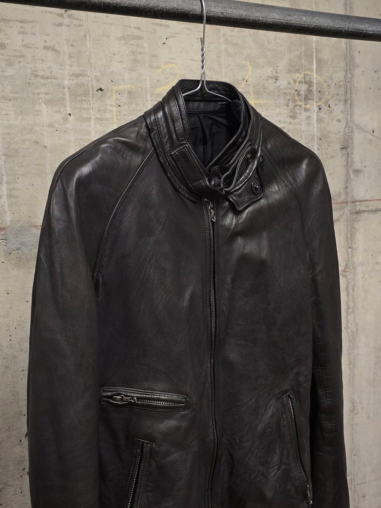 Julius_7 SS10 “neurbanvölker;” Dark Brown Gas-Mask Holster Lambskin Leather Jacket