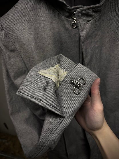 Carol Christian Poell AW97-98 Grey Hooded Zip-Up Denim Jacket detail | DRIEW GARMENTS
