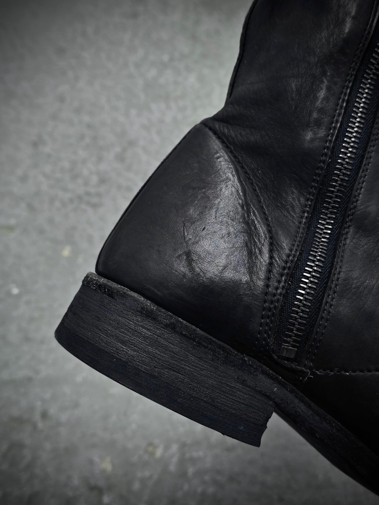 Isamu Katayama "BACKLASH" Side Zip Deerskin Leather boots detail | DRIEW GARMENTS