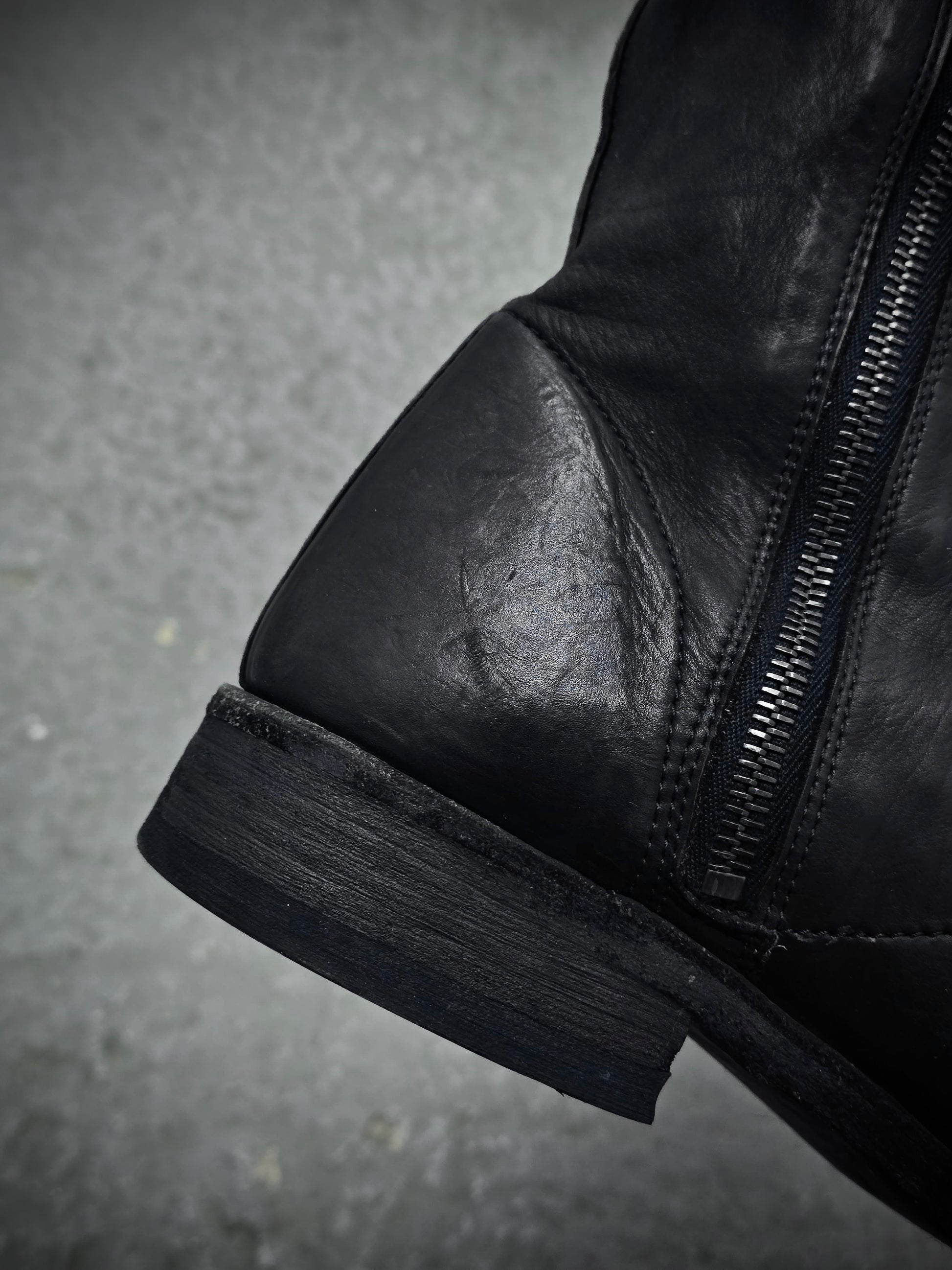 Isamu Katayama "BACKLASH" Side Zip Deerskin Leather boots detail | DRIEW GARMENTS