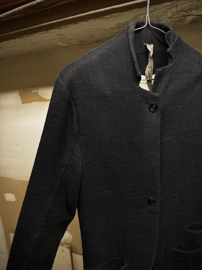 Aleksandr Manamïs Charcoal Grey Raw Silk Frayed Hem Coat detail | DRIEW GARMENTS