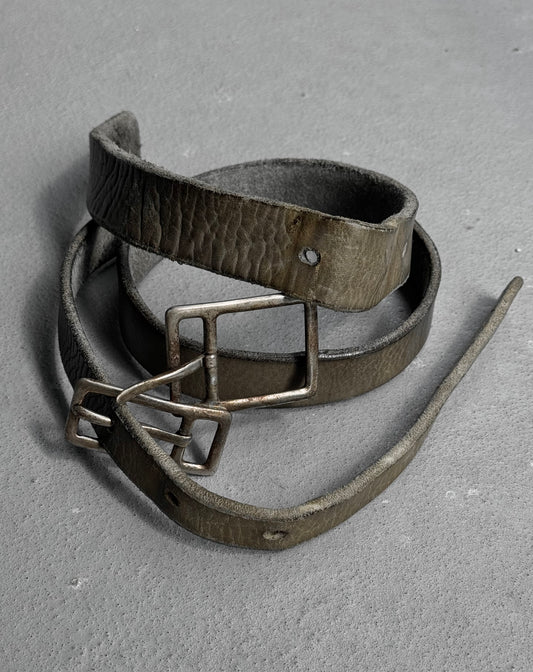 Carol Christian Poell ‘AM/2540 BELPIB-PCC’ Dark Grey Object-dyed Cow Leather Twin Buckle Diverging Belt