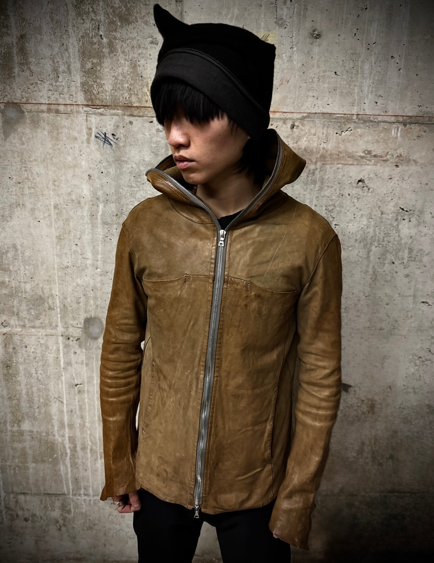 Isamu Katayama “BACKLASH” AW09 Distressed Horse Leather ‘Gimp’ Zip Hooded Jacket