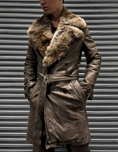Kyoji Maruyama AW08 Rabbit Fur Wrinkle Leather Trench Coat