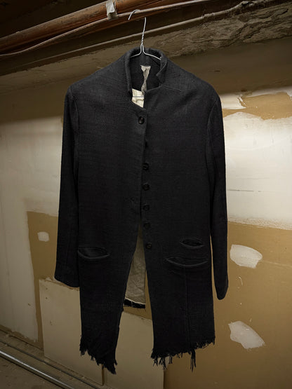 Aleksandr Manamïs Charcoal Grey Raw Silk Frayed Hem Coat | Archive Fashion Toronto