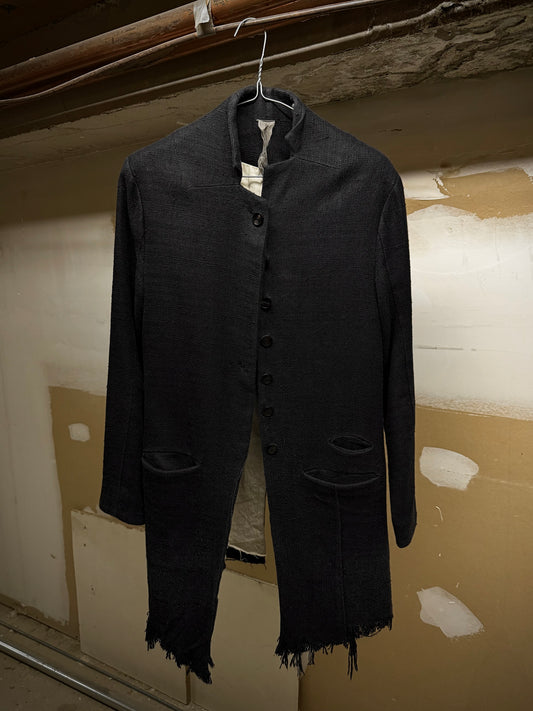 Aleksandr Manamïs Charcoal Grey Raw Silk Frayed Hem Coat | Archive Fashion Toronto