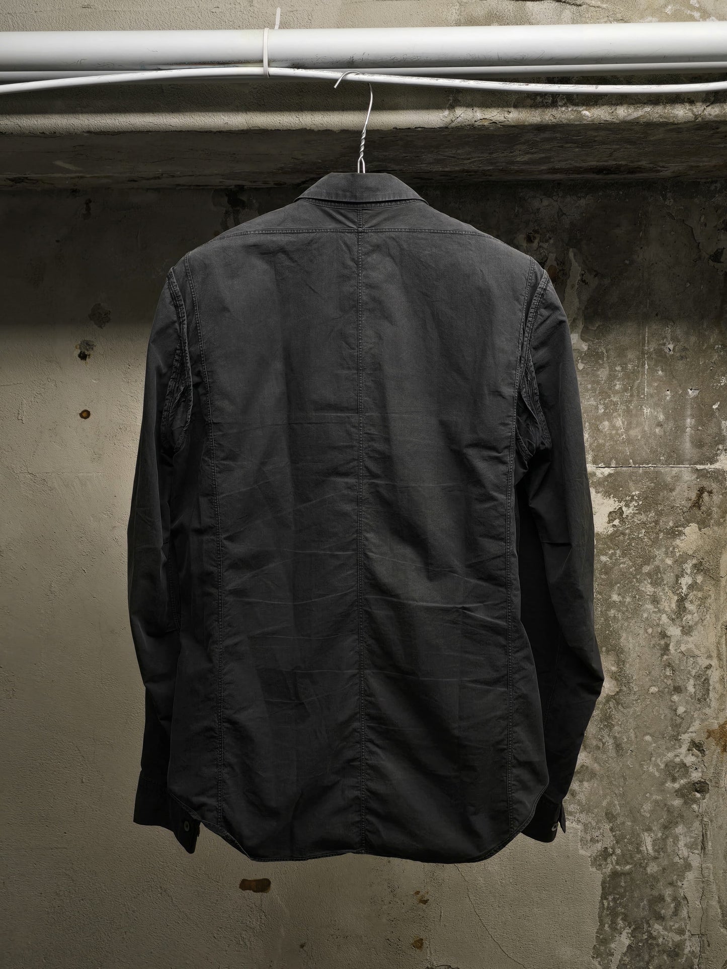 The Viridi-Anne Washed Charcoal Grey Pleated Button-Up Shirt detail | DRIEW GARMENTS