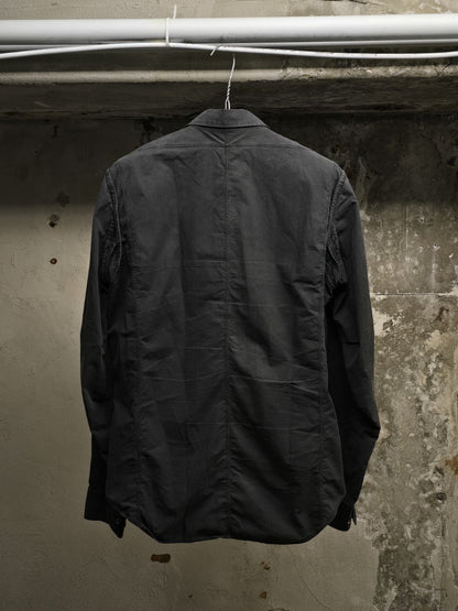 The Viridi-Anne Washed Charcoal Grey Pleated Button-Up Shirt detail | DRIEW GARMENTS