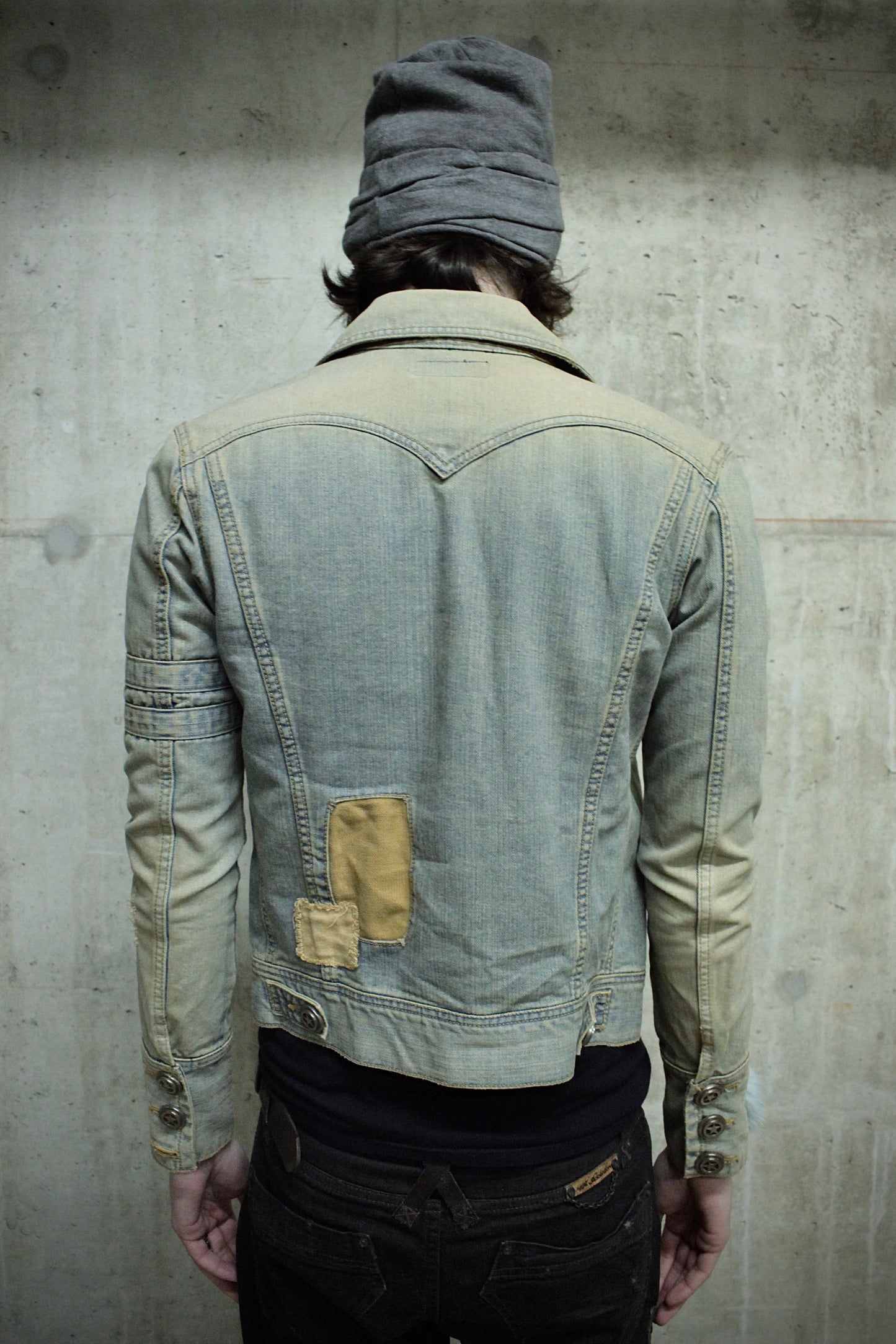 LED RECHWE Early 00s Vintage Wash Distressed Cropped Denim Trucker Jacket