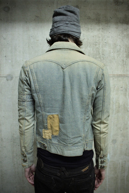 LED RECHWE Early 00s Vintage Wash Distressed Cropped Denim Trucker Jacket