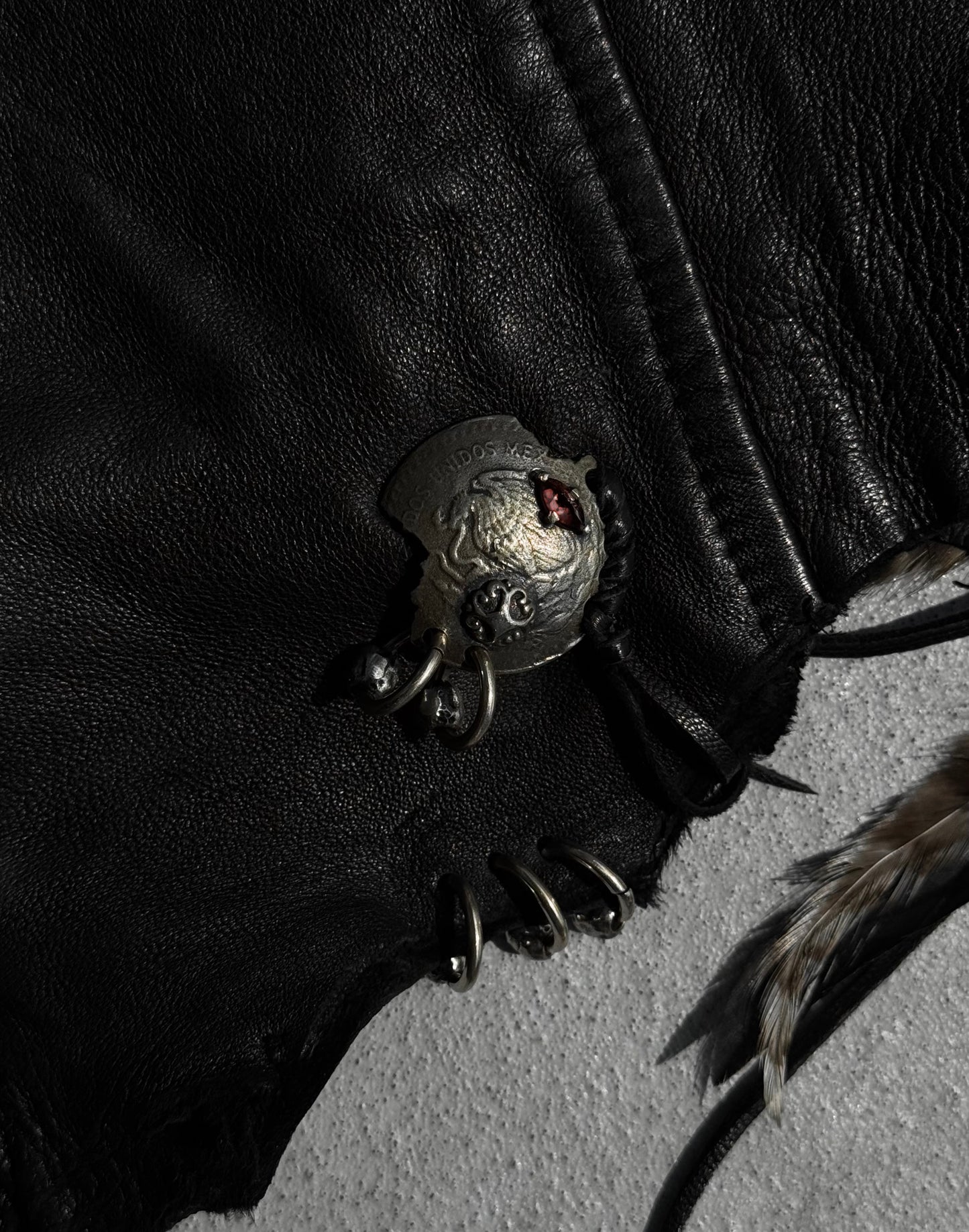 14thAddiction Mohawk ‘Beat-it’ Custom Distressed Sheepskin Leather Cross-zip Jacket