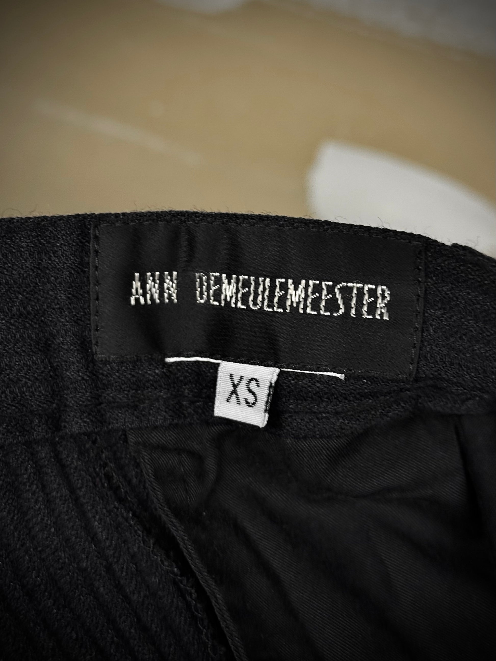 Ann Demeulemeester 90s Striped Wool Drawstring Hem Flare Pants detail | DRIEW GARMENTS