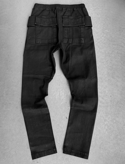 Rick Owens DRKSHDW AW24 "PORTERVILLE" Drop-crotch Waxed Creatch Cargo Denim