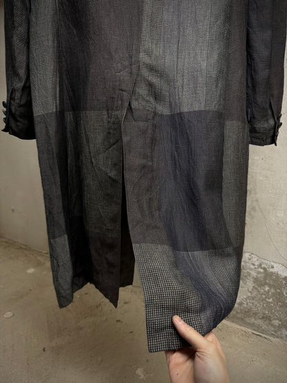 Yohji Yamamoto *SAMPLE* Yohji Yamamoto POUR HOMME BLACK Scandal SS20 Linen Ramie Doctor Coat detail | DRIEW GARMENTS