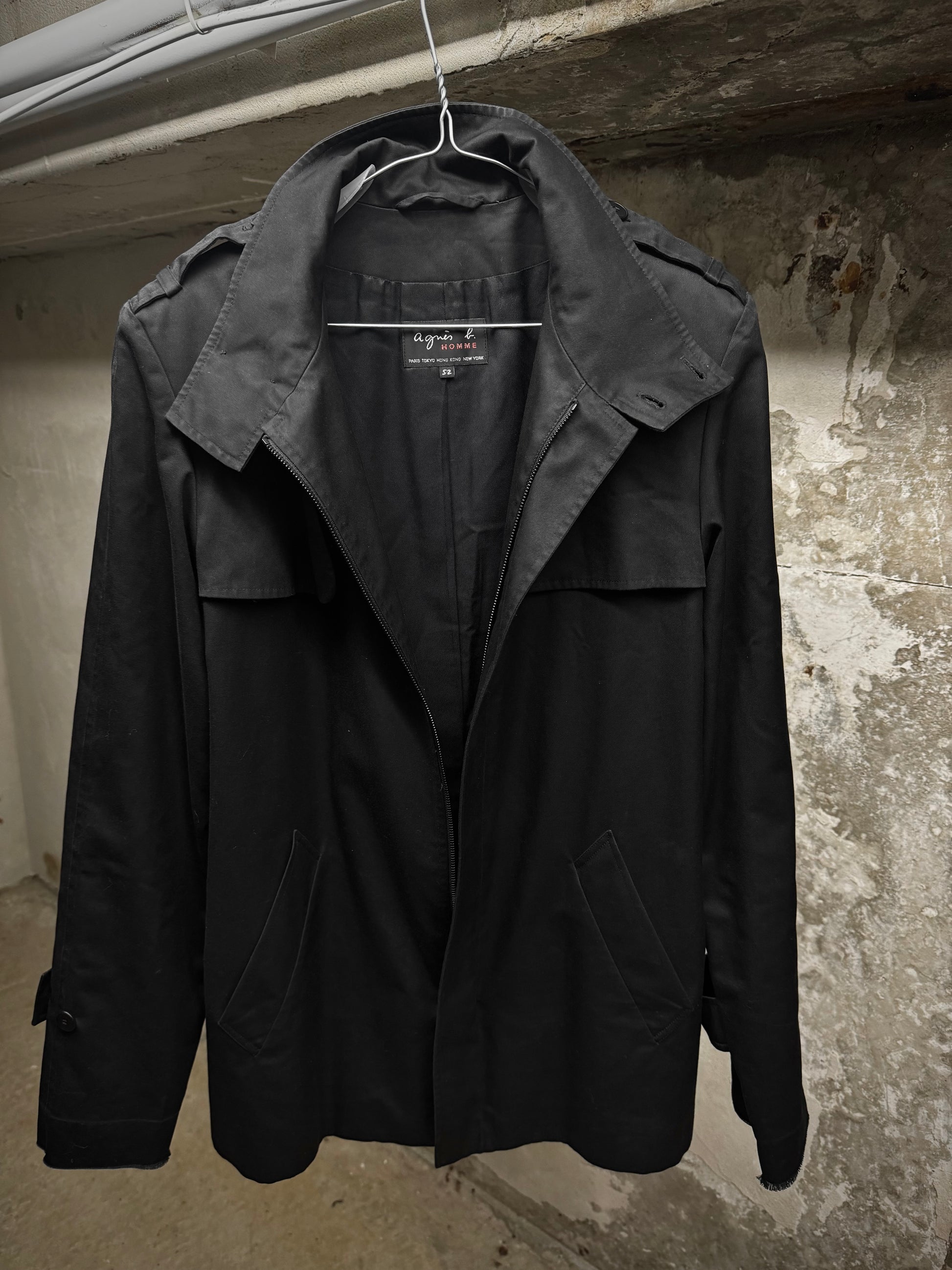 agnès b. homme Early 90s Cotton Poly Gaberdine Mac Coat detail | DRIEW GARMENTS
