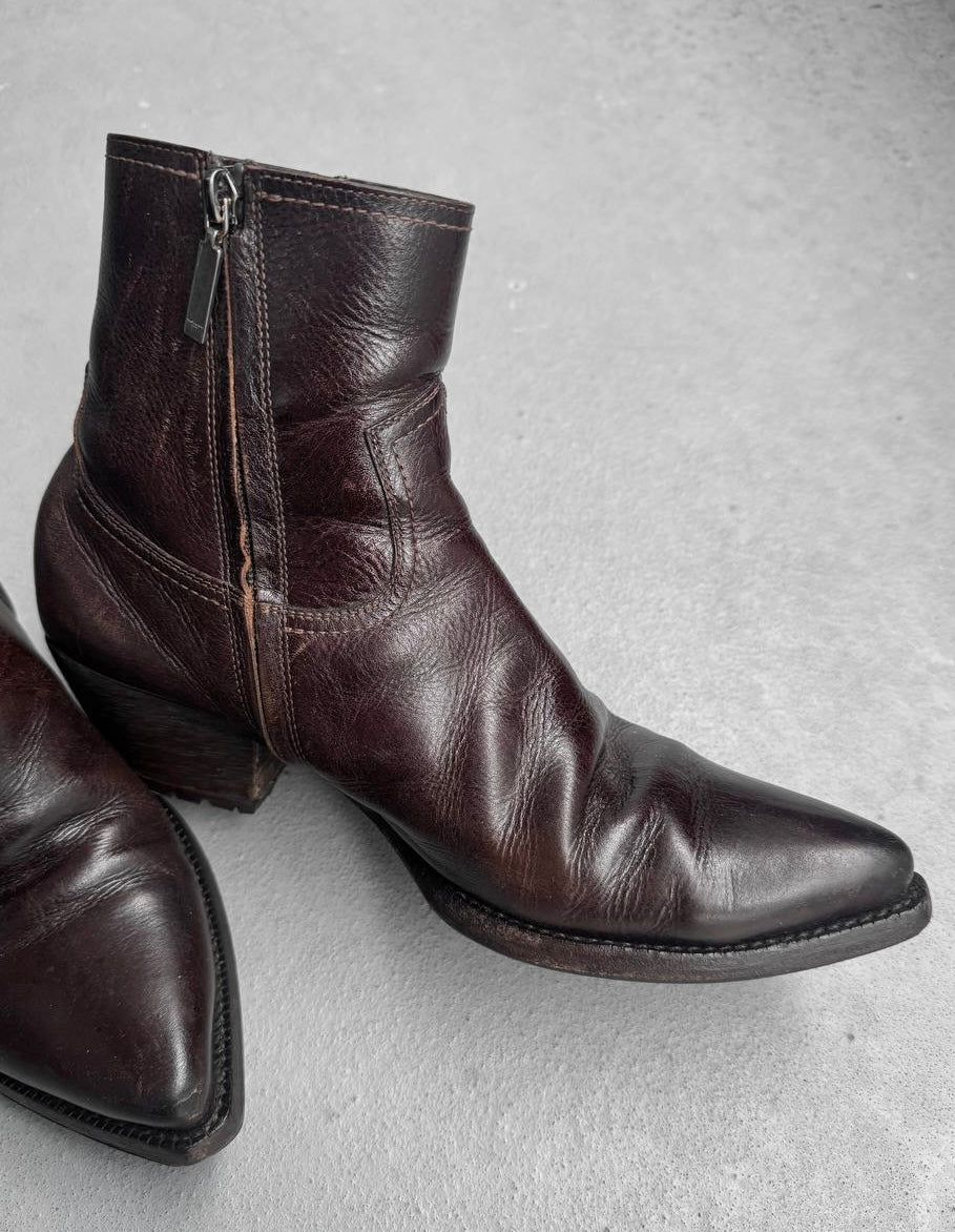Saint Laurent Paris AW18 Military Brown 'Lukas' Western Boots