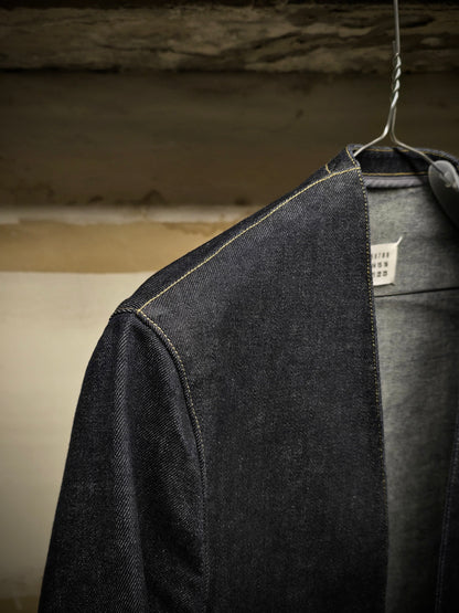 Maison Martin Margiela AW19 Minimal Open-Front Raw Indigo Denim Jacket