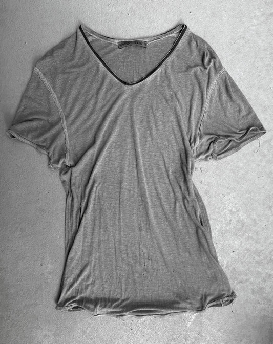 Giorgio Brato Leather Trim Grey Raw Edge V-neck T-shirt