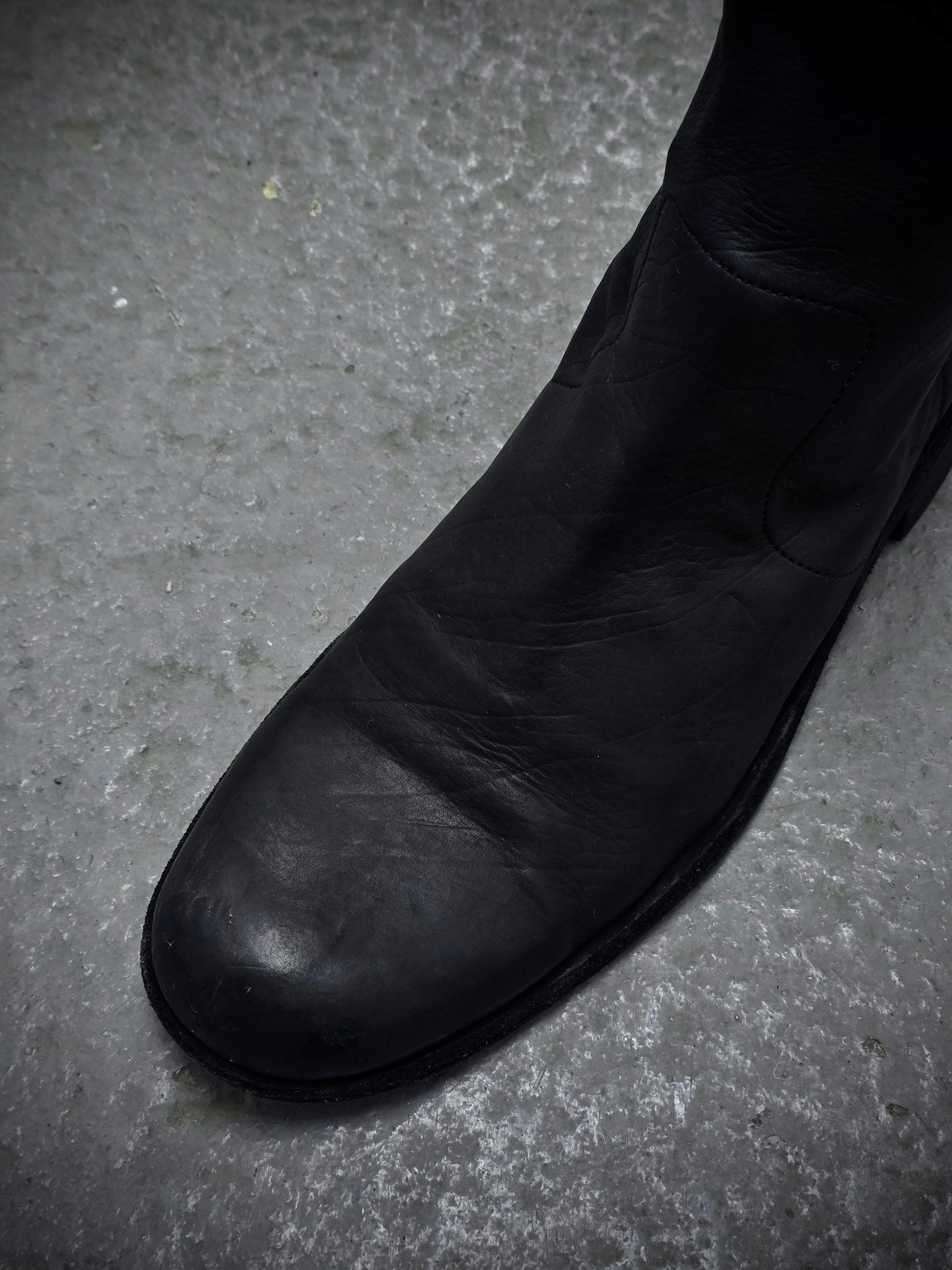 Isamu Katayama "BACKLASH" Side Zip Deerskin Leather boots detail | DRIEW GARMENTS