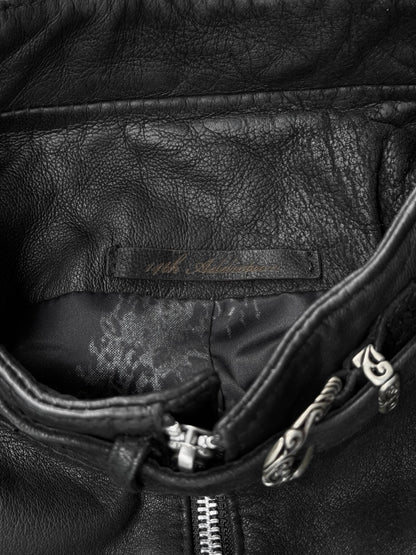 14thAddiction Distressed Sheepskin Leather Cross-zip Jacket