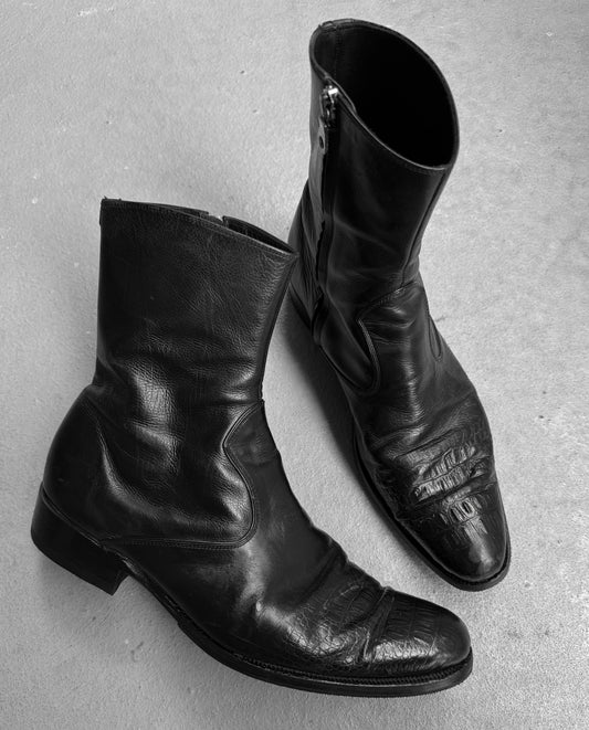 MiharaYasuhiro Early 00s Crocodile Embossed Leather Pointy Toe Zip Boots