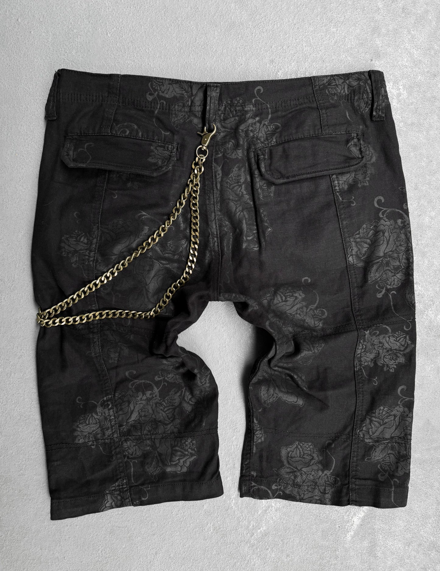 Tornado Mart Early 00s Tonal Rose Graphic Printed Adjustable Shorts