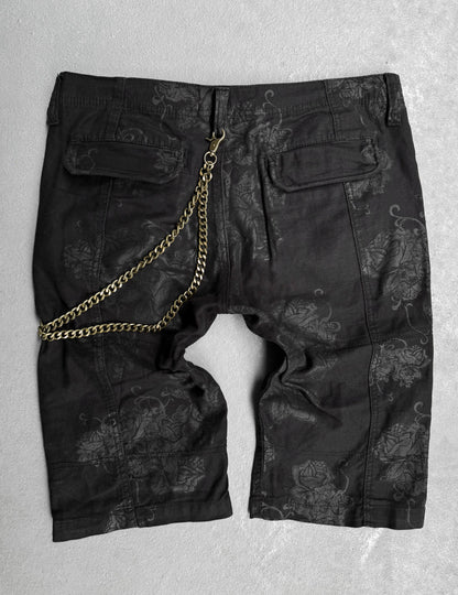 Tornado Mart Early 00s Tonal Rose Graphic Printed Adjustable Shorts