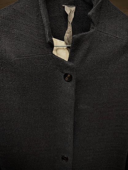 Aleksandr Manamïs Charcoal Grey Raw Silk Frayed Hem Coat detail | DRIEW GARMENTS