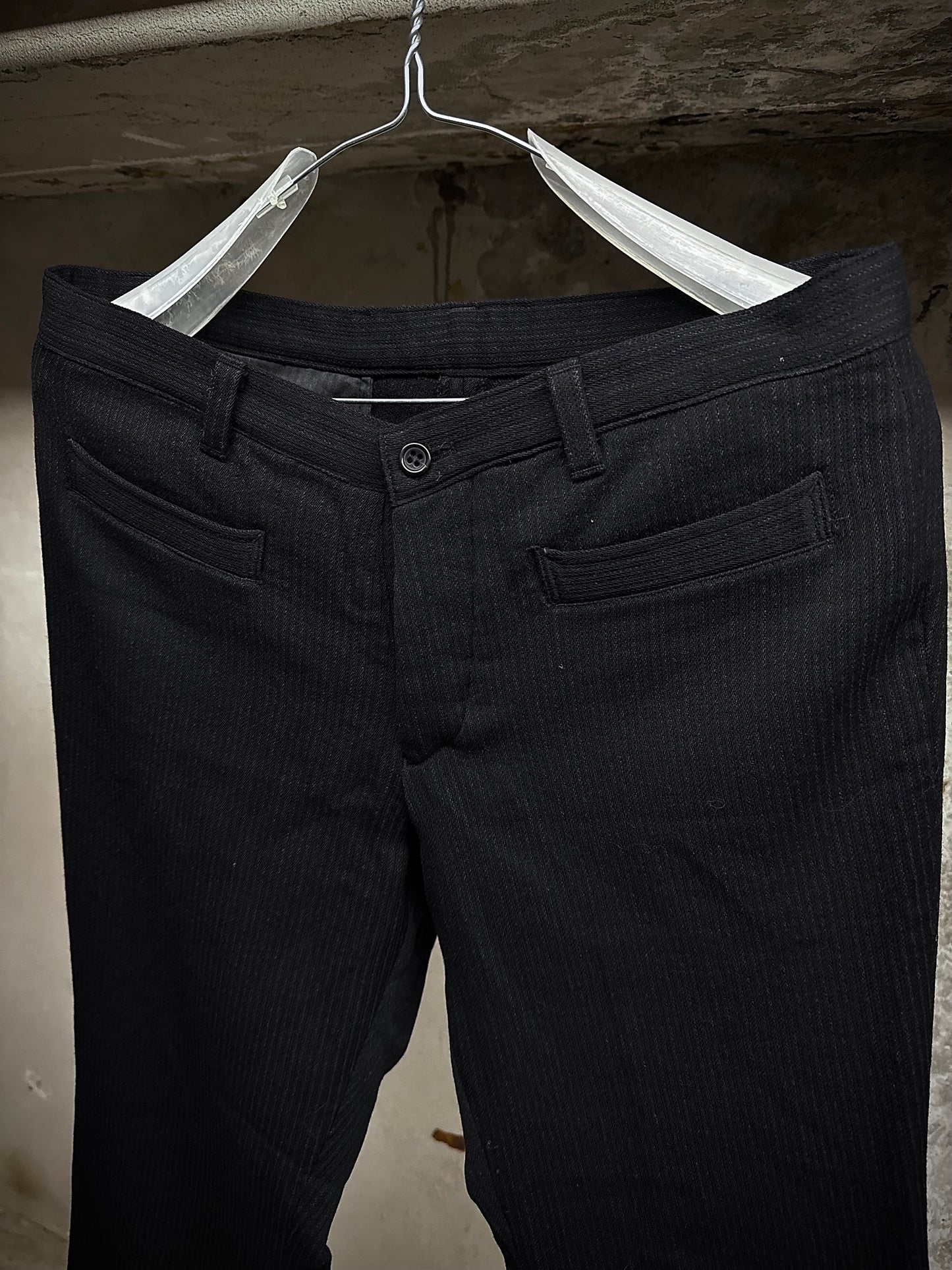 Masaki Matsushima Masakï Mastsushïma HOMME 90s Striped Wool Flare Pants detail | DRIEW GARMENTS