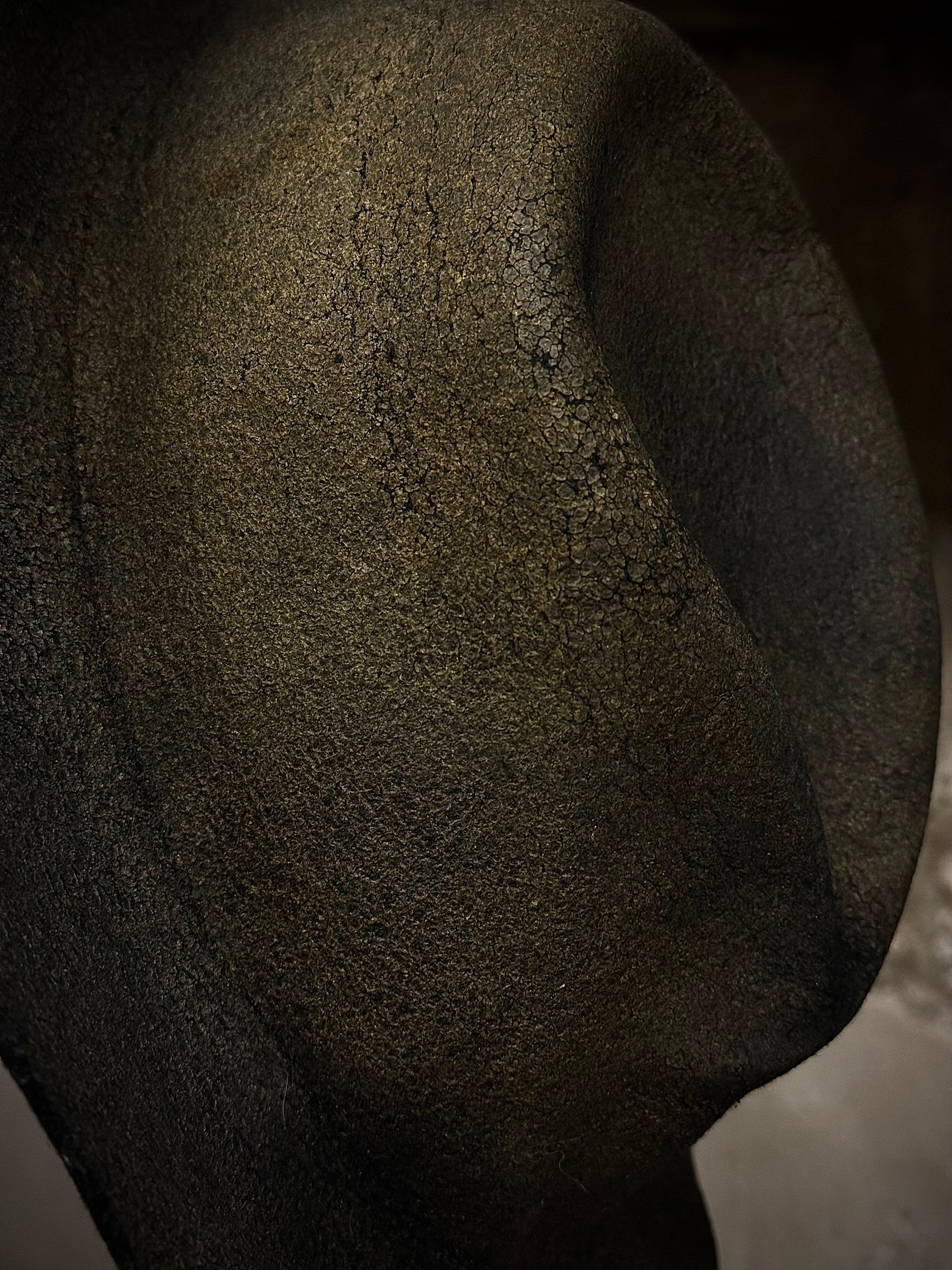 Reinhard Plank 'NORMA' Black Wool Bronze Burned Hat detail | DRIEW GARMENTS