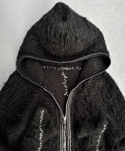 KMRii Early 00s Goatskin Trimmed ‘Distressed’ Mohair Hoodie