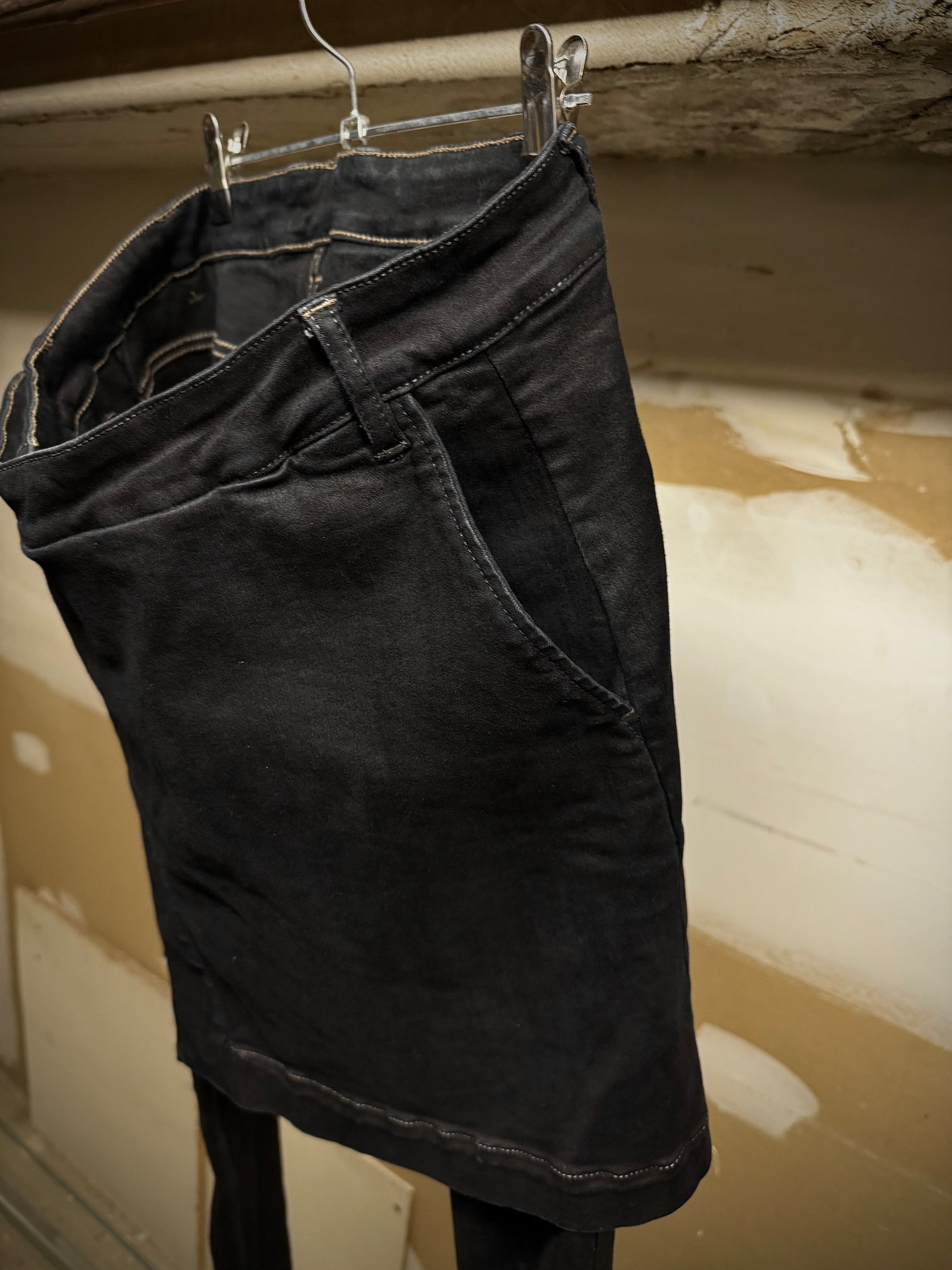 Rick Owens DRKSHDW AW16 "MASTODON" BLACK MATTE Gladiator Kilt Layer Denim detail | DRIEW GARMENTS