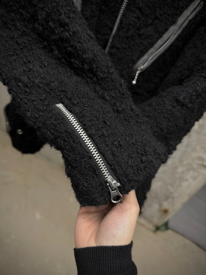Junya Watanabe AW07 Black Wool Multi-zip Shearling Rider Jacket detail | DRIEW GARMENTS