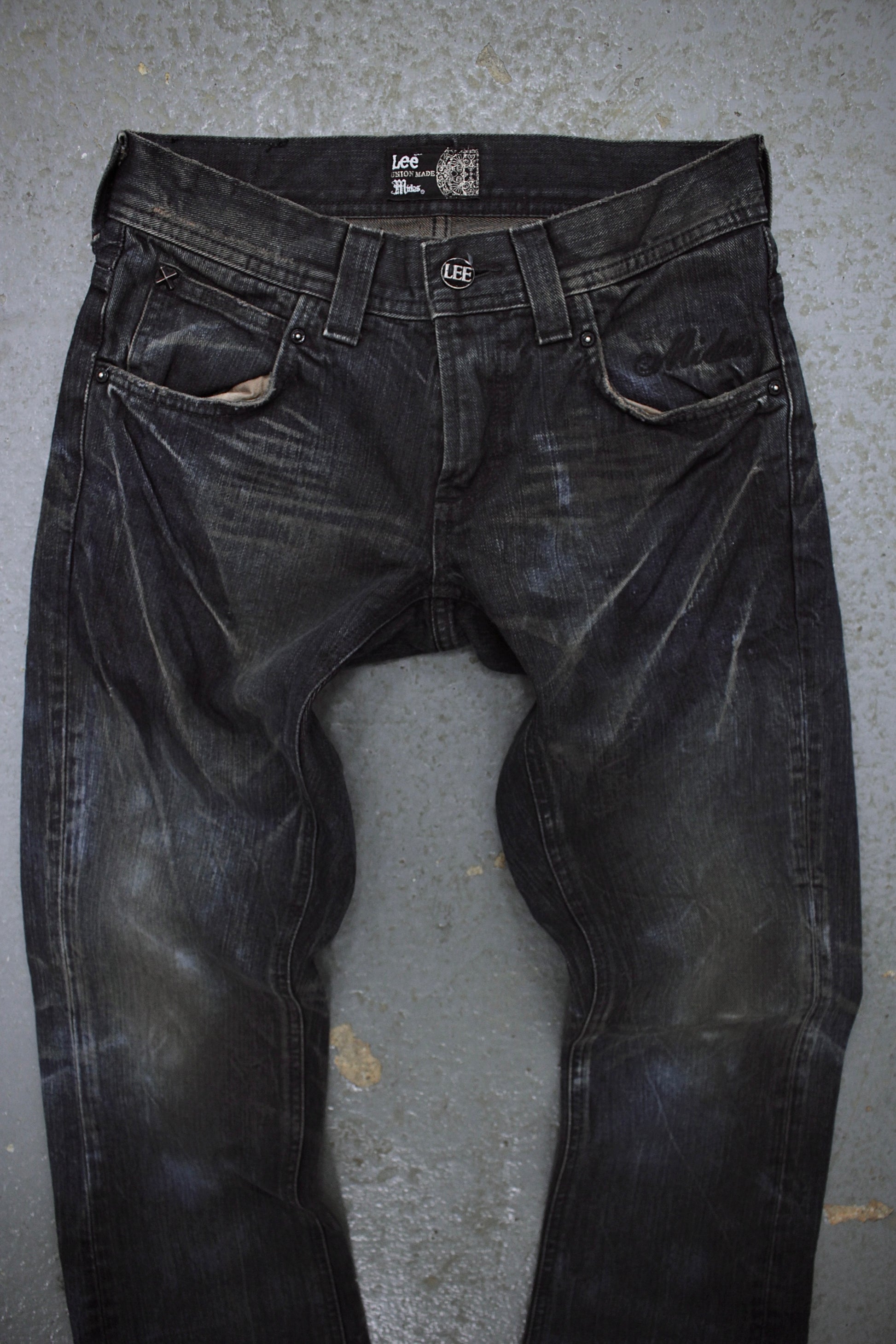 Midas x LEE Early 00s Mud Washed Blue Studded Bootcut Denim detail | DRIEW GARMENTS
