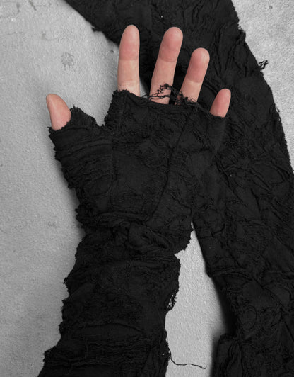 Julius_7 SS25 “anima;” Distressed Jacquard Cotton Long Gloves