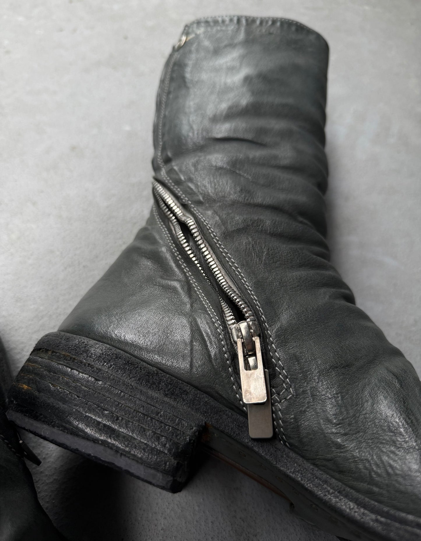 Carol Christian Poell ‘AM/2687P ROOMS-PTC/19’ Kangaroo Leather Titanium Prosthetic Tornado Zip Boots