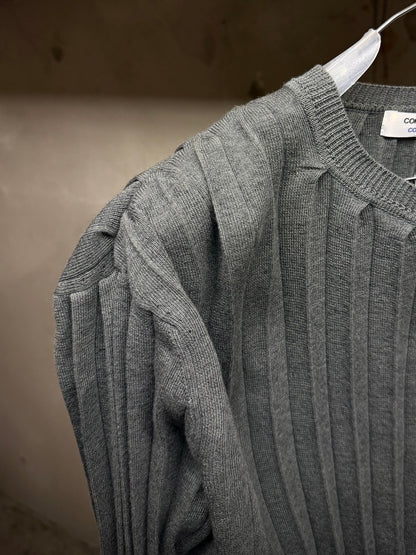 COMME des GARÇONS CDG Early 00s Grey Pleated Knit Sweater detail | DRIEW GARMENTS