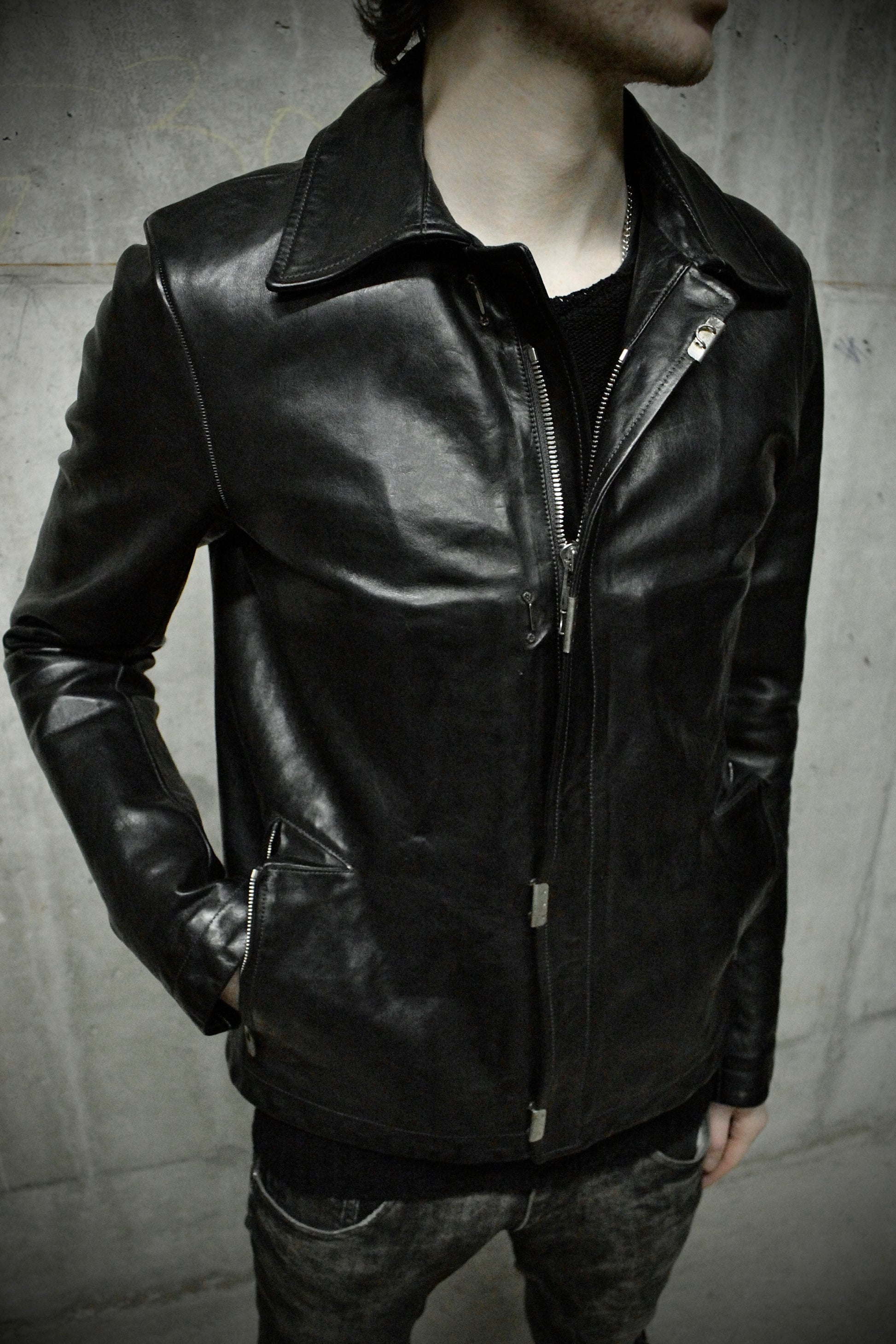 Carol Christian Poell ‘LM/2498 CORS-PTC/010’ Object-dyed Lined Scarstitch Horse Leather Jacket (Size  detail | DRIEW GARMENTS