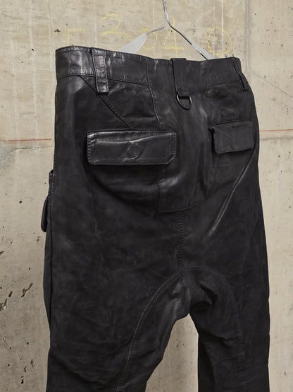 Alexandre Plokhov 2010s Asymmetrical Drop-crotch Calfskin Nubuck Leather Cargo Pants