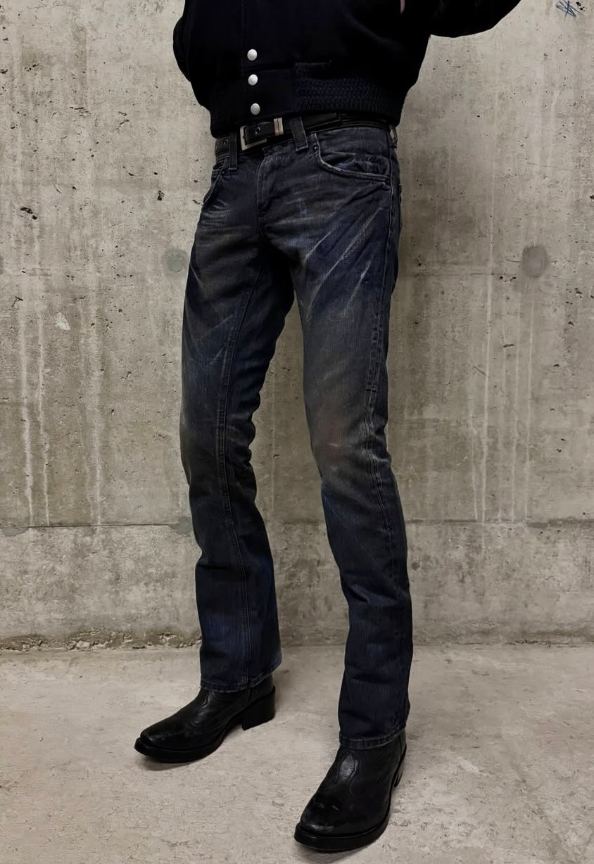 Midas x LEE Early 00s Mud Washed Blue Studded Bootcut Denim detail | DRIEW GARMENTS