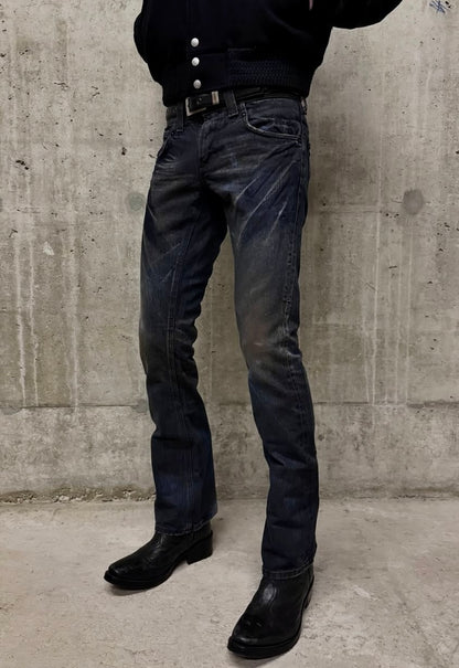 Midas x LEE Early 00s Mud Washed Blue Studded Bootcut Denim detail | DRIEW GARMENTS