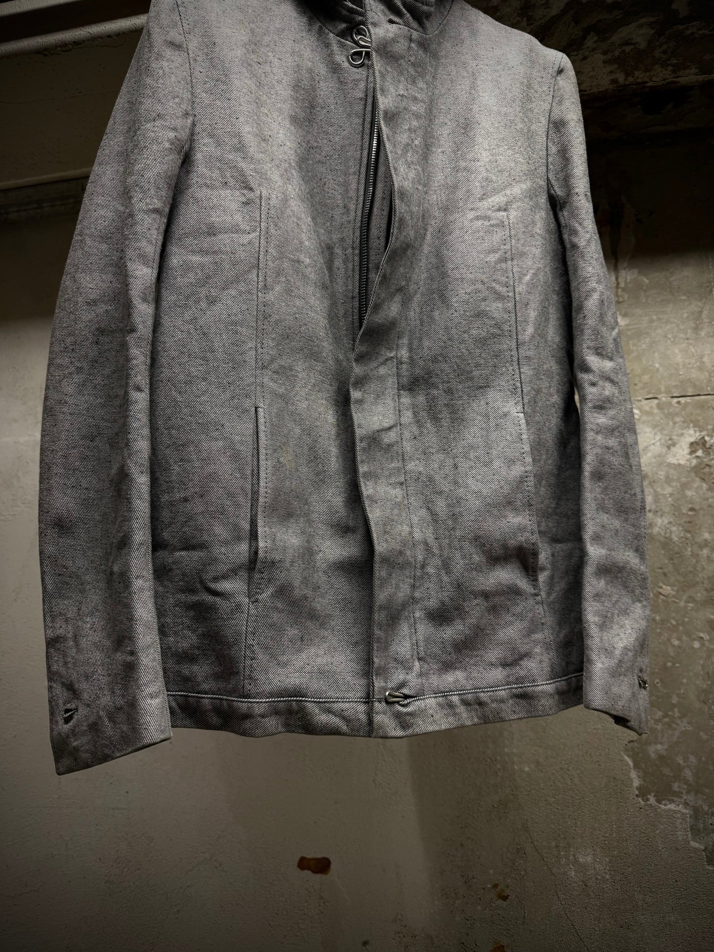 Carol Christian Poell AW97-98 Grey Hooded Zip-Up Denim Jacket detail | DRIEW GARMENTS