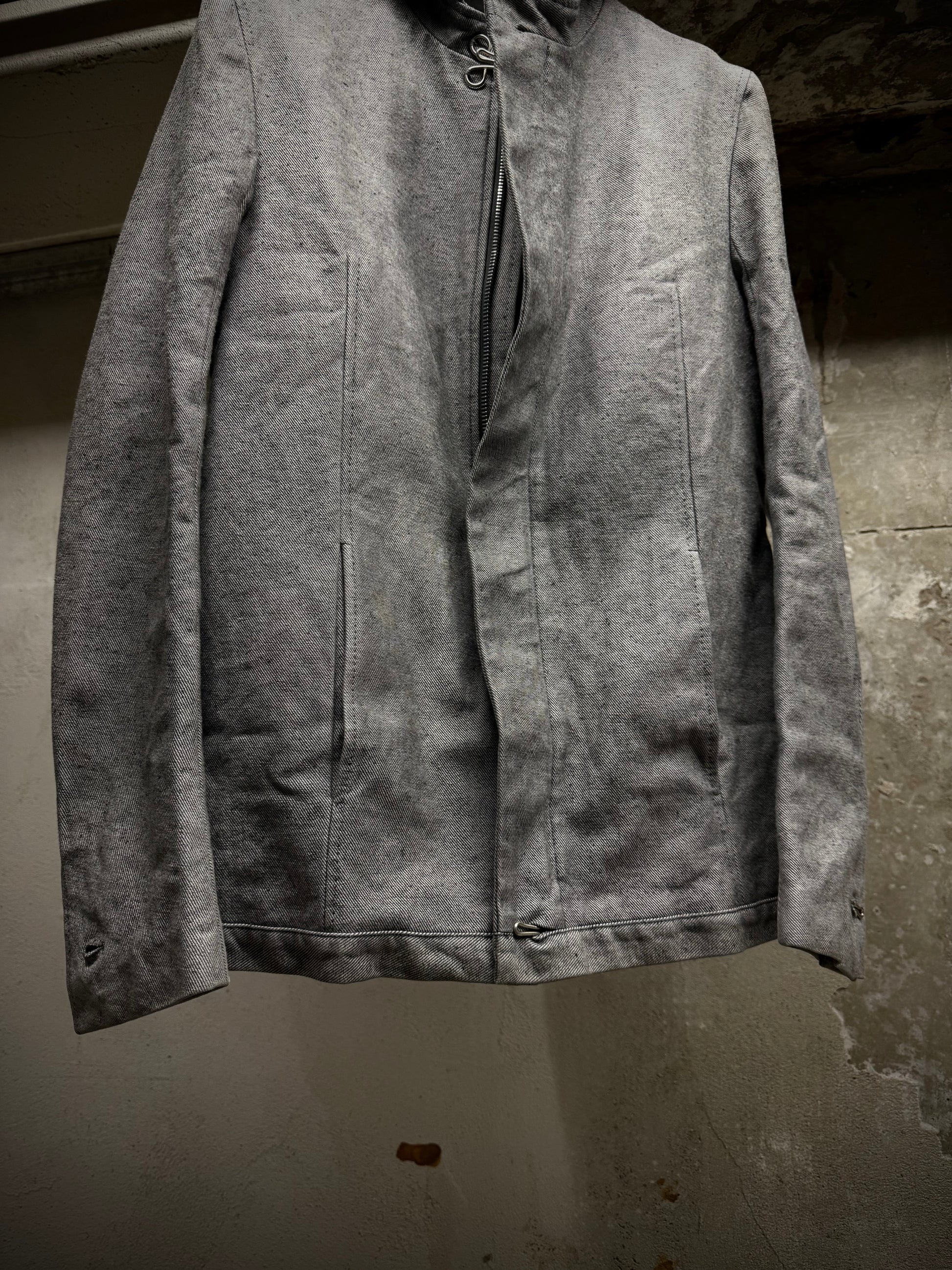 Carol Christian Poell AW97-98 Grey Hooded Zip-Up Denim Jacket detail | DRIEW GARMENTS